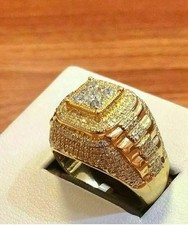 2.00 CT Coupe Ronde Moissanite Homme Mariage Bande 14k Jaune Plaqué Or Bague