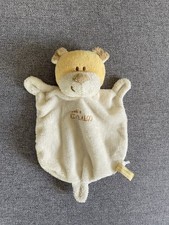 DOUDOU PLAT PETIT KIMBALOO OURS CHIEN BLANC BEIGE ECRU JAUNE