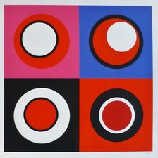 Composition Géométrique Rouge/Bleu/Noir Signée À La Main Par Geneviève Claisse