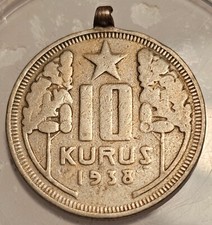 TURQUIE 10 KURUS 1938 - monté en pendentif