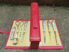 NÉCESSAIRE à BRODER ancien VALISETTE garnie OUTILS METAL ARGENTE Napoléon III