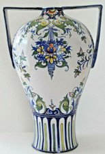 Céramique, grand vase amphore au décor peint , le goût vieux Rouen, monogrammé X