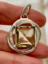 ANCIEN PENDENTIF CREATEUR ARGENT MASSIF TRÈS OUVRAGÉ - ÉNORME CITRINE VÉRITABLE