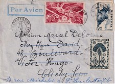 COURRIER  MADAGASCAR OBLITERE VATOMANDRY POUR CLICHY SUR SEINE DU 25/09/1947