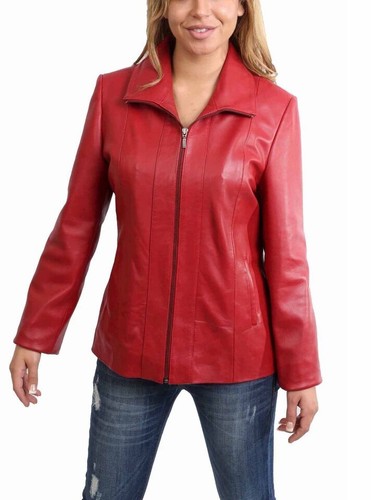 Veste cuir rouge pour femme - cuir,