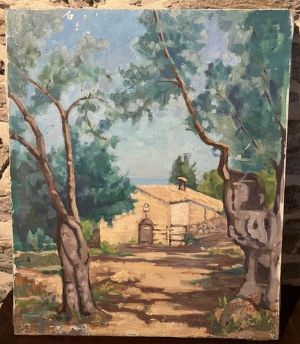 Huile sur toile signée - , villa