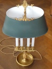 Grande Lampe bouillotte de style Empire Bronze doré abat-jour tôle laqué 4 feux