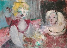 Belle Peinture Attribué À Yves Motti Femme Blonde Peintre Pays Basque Biarritz