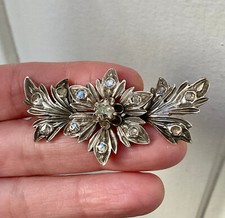 BROCHE GEORGIENNE 1800 ANTIQUE - OR/ARGENT MASSIF - ANTIQUES DIAMANTS VÉRITABLES