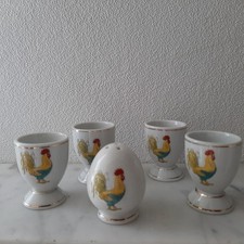 Coquetiers et Salière en Porcelaine à Décor de Coq.