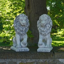 Lion lot de 2 avec boule figurine en pierre H.47 cm 29 x 20 cm 42 kg béton ré...