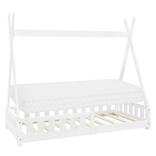 Lit d'enfant Tipi + matelas mousse froide lit anti chutes bois blanc 80x160 cm