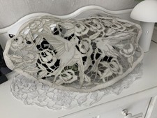 linge ancien Centre Table Napperon Lin Bi Broderie Richelieu Décor Hirondelle