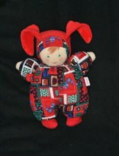 Peluche doudou poupée poupon COROLLE rouge motifs imprimés 25 cm TTBE