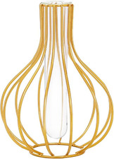 Nordic Simple Glass Clear Vase with Iron Art Frame for Hydroponic Planter, Metal