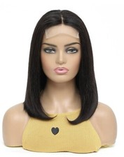 Perruque Naturelle Noir Cheveux Humains Wig Dentelle 4x4 Lace Front 14 POUCES FR