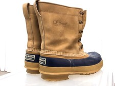 LL BEAN Women Duck Boots Navy Blue Tan Leather rubber Liner usa made wide