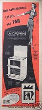 PUBLICITÉ PRESSE 1956 FAR CUISINIÈRE LA DAUPHINE CHARBON FEU CONTINU - COURONNE