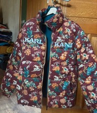 KARL KANI Veste Taille M Réversible Velours Imprimé Floral Doudoune Y2000