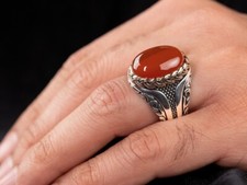 Sublime Signet men's Ring Set with Fire Agate-aqeeq in Solid Sterling 925 Silver