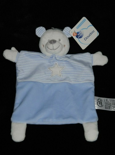 Doudou plat ours - ours, bleu