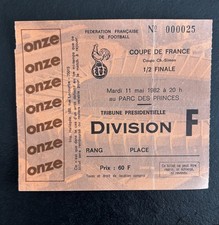 PSG-TOURS 1982 Rare Ticket Place 1/2 Finale Coupe De France