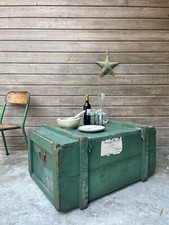 Ancien Grand Coffre Commissariat Police Malle Voyage Cantine Militaire 103 cm 