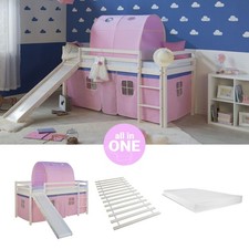 Cadre de Lit d'enfant superposé 90x200 Toboggan Matelas Tunnel Rose Homestyle4u