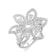 Diamant Bague Fleur 14K or Blanc Poire Coupe Cocktail Droit Main 1.46 CT Naturel