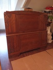 lit 2 pers +table de chevet dessus marbre années 50 en chêne