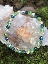 Bracelet Swarovski Perle De Cristal Vert / Beige Artisanat Fait Main En France