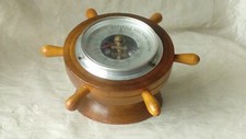 BAROMETRE DE PRECISION SUE SOCLE EN BOIS GOUVERNAIL DE BATEAU MARINE*