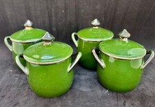 Jolie série 4 anciens POTS à CREME céramique à feu AP déposé Poecy vert foncé