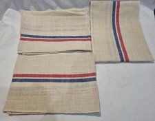3 Anciens Torchons en Métis / Liteaux Bleu et  Rouge NEUFS 85 x60  cm / FRENCH