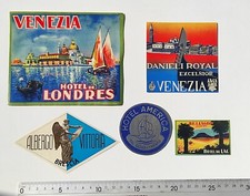 LOT 5 ETIQUETTES ANCIENNES hotels pour bagages valises malles dont Venise