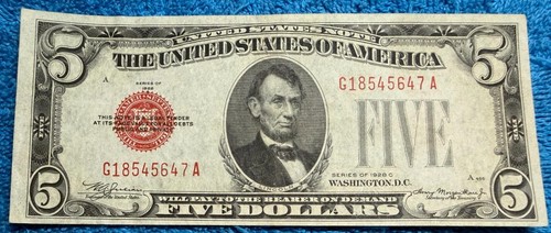 1928c red seal 5 - 1928c, $5