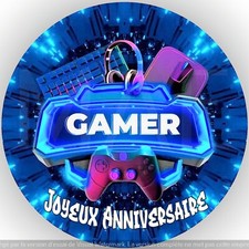 Gamer.  Décoration de gâteau comestible, Azyme, disque diamètre 20cm.