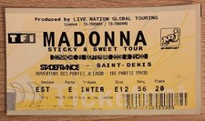 Madonna - Ticket Concert Sticky & Sweet Tour - N° E 12 56 20 du 21/09/2008 Paris