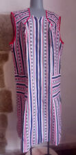 Robe tablier en coton vintage 1960 sixties  taille 48-50 bleu blanc rouge.