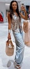 Zara Sequin Ramie Vest NWT