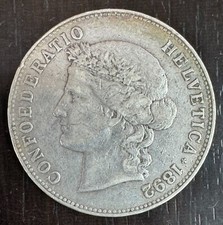 SUISSE - CONFÉDÉRATION HELVÉTIQUE - 5 FRANCS 1892 BERN