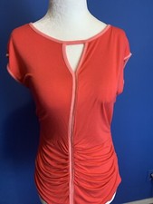 Vince Camuto Women’s Coral/Orange Round Neck Pink Border Top Size Small