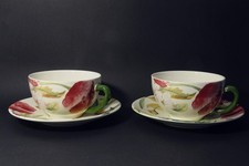 Paire de Tasses à Dejeuner Gien Modèle "Volupté" Vintage Tea Breakfast Cups