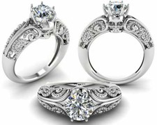 Bague de fiançailles crâne de moissanite blanche coupe ronde 2 carats or blan...