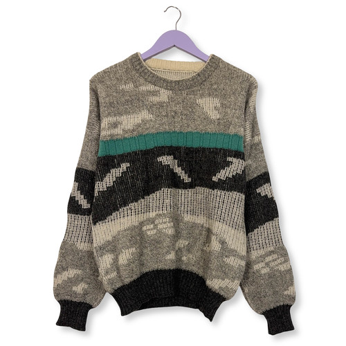 Pull vintage gris abstrait - pull,