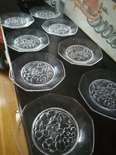 Lot assiette X 9 dessert-Verre pressé/moulé. Félix Potin La Parisienne- Art Déco