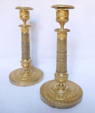 Paire de bougeoirs - bronze doré - époque Empire