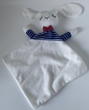 🌟EXCELLENT ÉTAT Doudou Plat Mouchoir Lapin Blanc Bleu Envie De Fraise