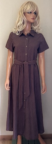 Robe chemise marron brodée - , en