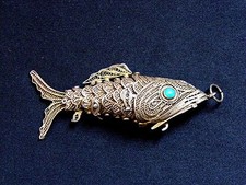 Ancien Pendentif poisson articulé  Or sur Argent
